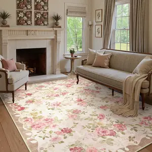 Floral Print Non-slip Floor Mat, 1 Count Boho Style Soft Floor Carpet, Decorative Area Rug for Home Living Room Bedroom, Home Decor, Floral Pattern Rug, Bohemian Area Rug