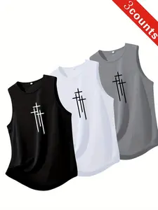 Men's Breathable Polyester Sports Sweat Vest Tank Top Set, Workout Apparel, Loose-Fitting Sleeveless Shirt for Gym Running Home Outdoor Casual Summer Wear