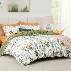 Bohemian Style Floral Duvet Set, Enlarged Size Bedding with Unique Cover & Pillowcases, All-Season Coreless Design, Boho Bed Set