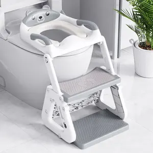 Orzbow Adjustable Height 2-IN-1 Kids Potty Training Toilet Seat with Step Stool, Stable Training Ladder Potty Seat with Splash Guard & Anti-Slip Pad, Grey