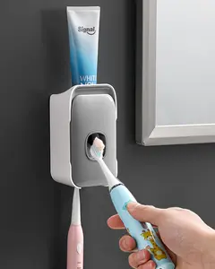 2 Slot Toothbrush Holder Wall Mounted Hand Up 2 Toothbrushes for Family, Automatic Toothpaste Squeezer for Bathroom Toothpaste Dispenser for Kids and Adult