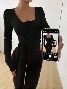 Autumn Winter Yoga Fitness Stretch Soft V-Neck Long Sleeve Slim Fit T-Shirt, Front Button Design, Comfortable Sportswear, Gym Top, Athletic Yoga Tops