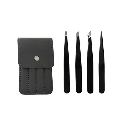 4pcs Eyebrow Tweezers Set with Storage Pouch, Stainless Steel Facial Hair Removal Cosmetic Makeup Tool for Women & Men, Eyebrow Shaping Kit, Cosmetics Makeup Tool, Beauty Equipment