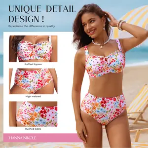 Hanna Nikole Modest Swimsuits for Women 2026 High Waisted Bikini Sets Tummy Control Tie Cut-Out Bathing Suits