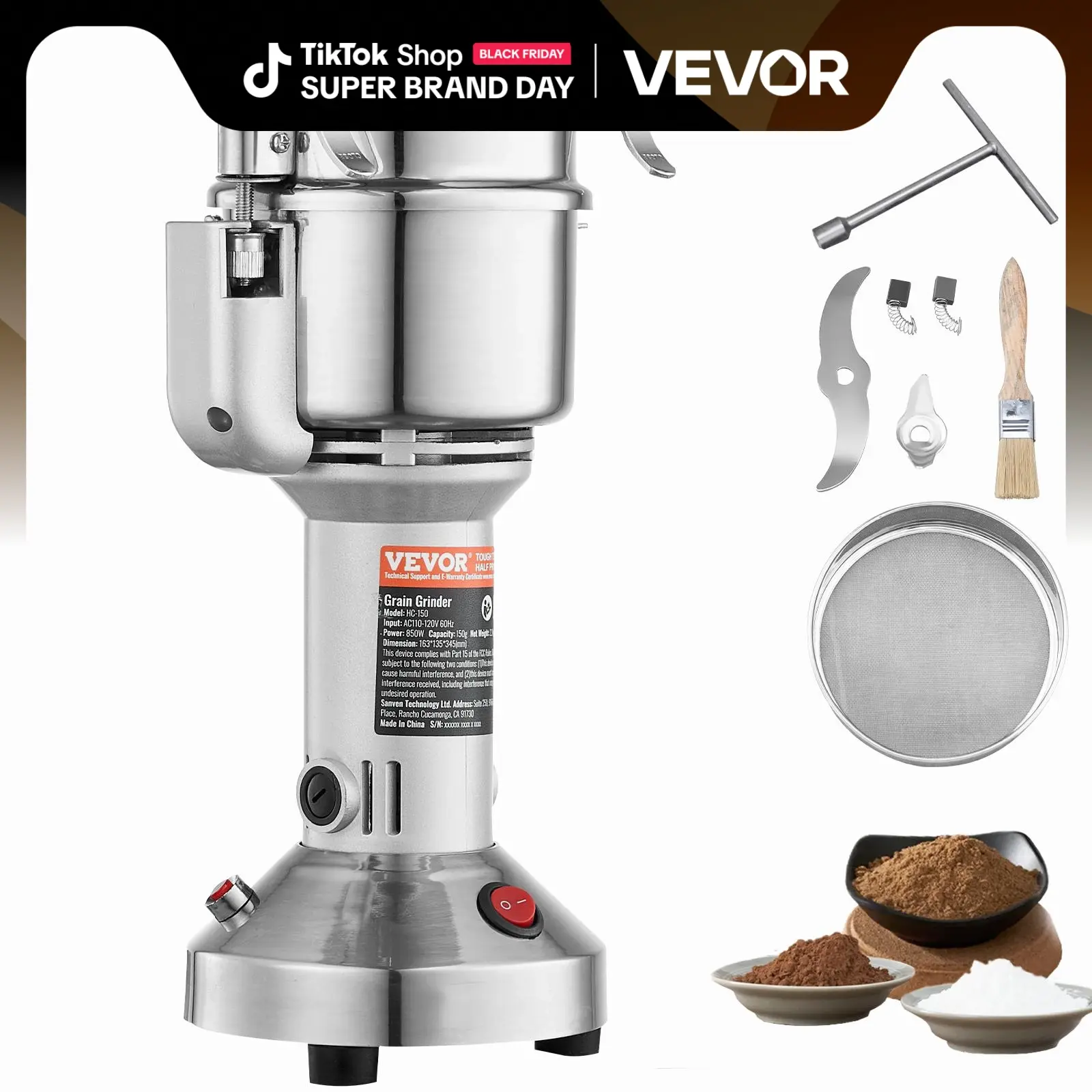 【Summerfinds】VEVOR 750g/550g/300g/150g  Electric Grain Mill Grinder,High Speed 2000W Commercial Spice GrindersStainless Steel Pulverizer Powder Machinefor Dry Grains Spices Cereals Coffee Corn PepperStraight Type, Small Grain Mills