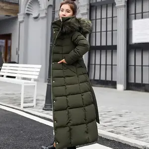 Women’s Long Down Cotton Parka Coat – New Winter Over-the-Knee Loose Fit, Thick Padded, Warm, with Fur Hood