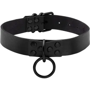 Black Leather Collar for Women Gothic Punk PU Leather Choker Necklace