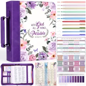24PCS Women's Bible Cover | Waterproof Stain-Resistant Leather, Christian Church Book Bag, Bible Study Accessories, Perfect Mother's Day Gift for Christian Mom tiktokshopspringglowup Pen Holder Marker Pads