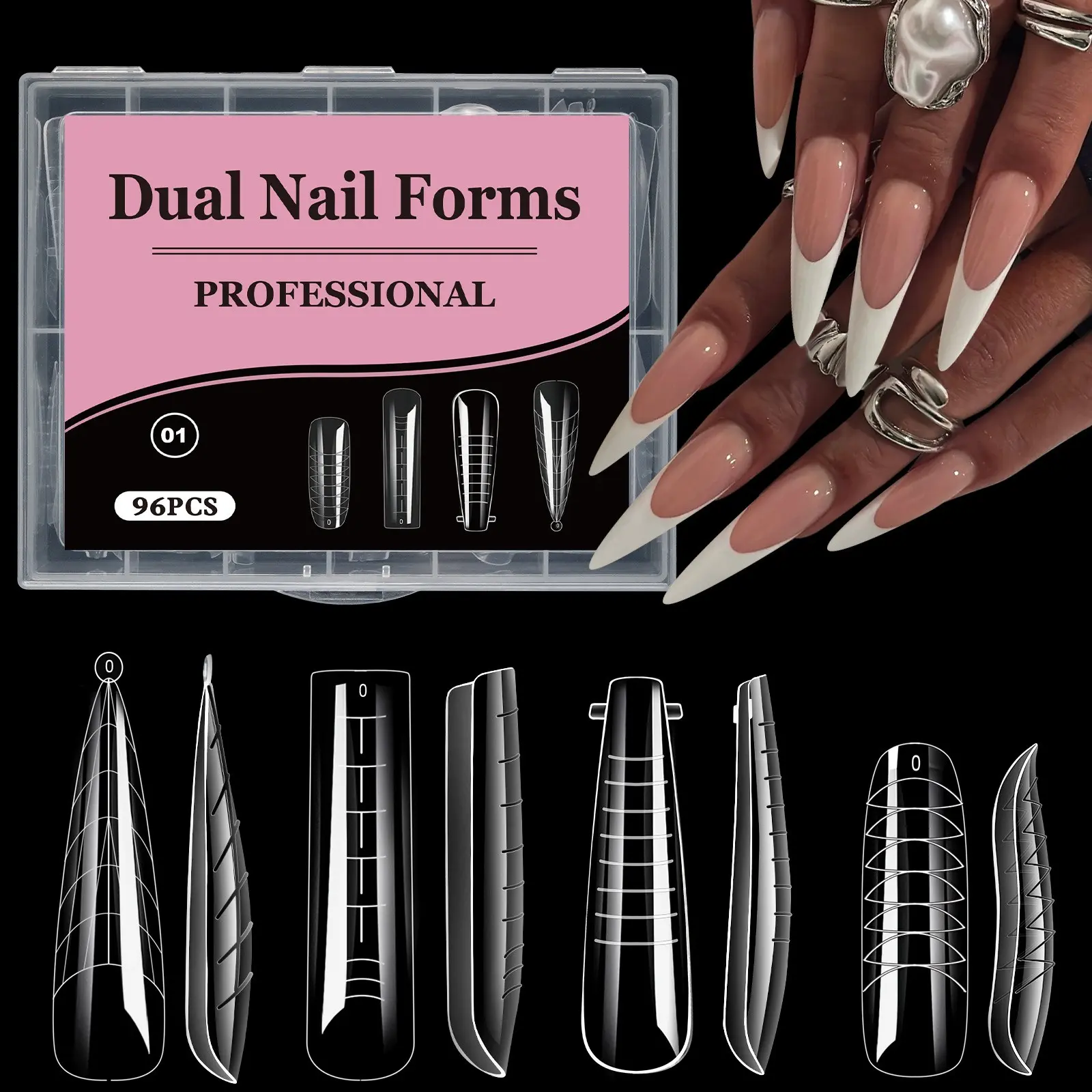 96PCS Crystal Quick Building Nail Forms, Full Cover Nail Molds with Scale, Clear Acrylic UV Gel Extension Tips for Polygel Acrylic Diy Nails Art Salon Home Use, Nail Art Accessories, Nail Art Supplies