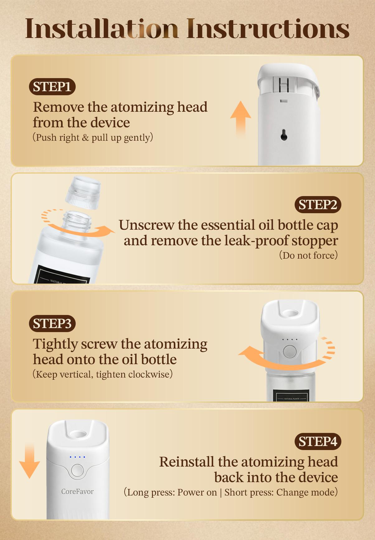 CoreFavor Waterless Essential Oil Diffuser(M60)with 120ml Oil, Portable Battery-Operated Cold Air Aroma Scent Machine, 4 Adjustable Intensity Levels, Quiet Diffuser for Bedroom, Office, Bathroom&Car CoreFavor Waterless Essential Oil Diffuser(M60)with 120ml Oil, Portable Battery-Operated Cold Air Aroma Scent Machine, 4 Adjustable Intensity Levels, Quiet Diffuser for Bedroom, Office, Bathroom&Car