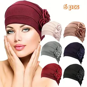 6pcs Women's Stretchy Turban Hats with Floral Patterns