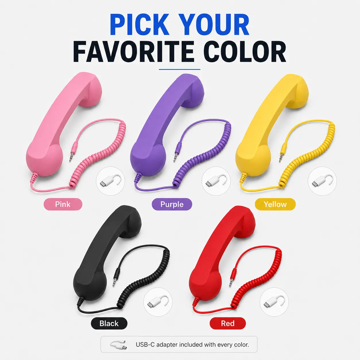 Y2K Retro Phone Microphone | External lapel/collar microphone designed for seniors, enabling hands-free calling with clear sound quality and volume control | Compatible with smartphones, tablets, and computers, includes a USB-C to 3.5 mm adapter cable | M