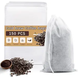 150 Pcs 4x6 inch Cold Brew Bags No Mess Disposable Cold Brew Coffee Filter Pouches with Drawstring Large Empty Tea Bag for Loose Leaf Tea Iced Coffee Herbs Spice Home Brewing Hot pot