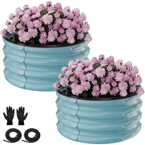 Round Galvanized Raised Bed Kit, 2 Pcs 2 x 2 x 1ft Teal Blue Galvanized Boxes, for Vegetables