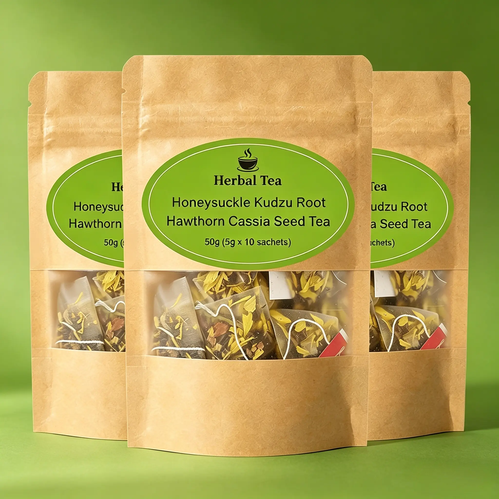 Golden Herbal Tea Bags (30 Count) - Natural Flavor Beverage with Honeysuckle, Chrysanthemum, Cassia Seed, Pueraria Root, Winter Melon, Licorice, Hawthorn, Caffeine-Free, Soothing, Ideal for Hot or Iced Sipping