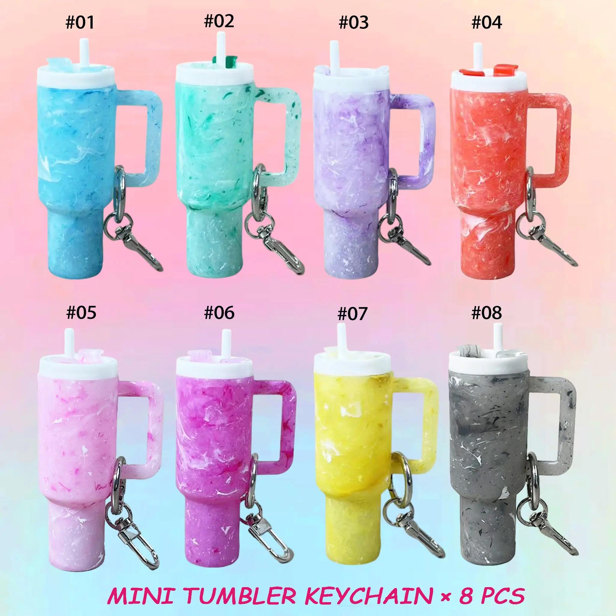 Mini Cup Keychain Gift Set - 8 Piece Colorful Small Containers, Holds Lipstick and Jewelry, Cute Practical Decor, DIY Accessories