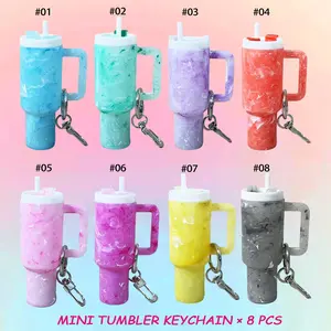 Mini Cup Keychain Gift Set - 8 Piece Colorful Small Containers, Holds Lipstick and Jewelry, Cute Practical Decor, DIY Accessories