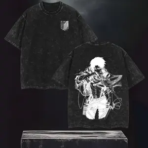 Retro Heavy Limited Attack Levi Ackerman Anime Double Printed Vintage Washed Tee Unisex Anime Manga Cotton T-shirt, Gift For Anime Fan, Anime Lover, Manga Lover