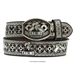 MEN'S WESTERN 2" LASER CHALINO SILVER LEATHER BELT -M310