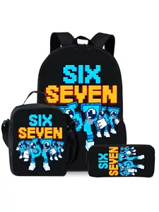 The three piece set of digital 67 printed backpack includes lunch bag and pencil case Zipper Backpack