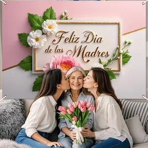 1PC 2D Flat Polyester Spanish Mother's Day Backdrop, High-Quality High-Definition Print, Family Gathering Photo Background Cloth, Home & Festive Hanging Banner, Party Decoration Supplies