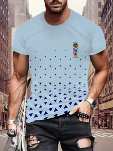 Men's 3D Digital Print Short Sleeve T-Shirt, Casual Slim-Fit Graphic Top, Breathable Round Neck, Comfortable Lightweight, All-Season Fashion