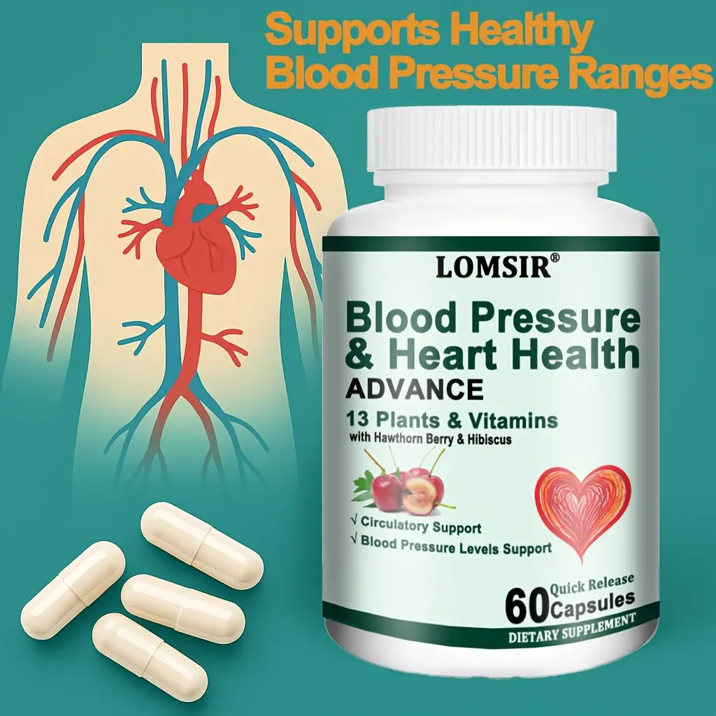 Heart Health Blood Pressure Support Supplement - Support Blood Pressure & Healthy Circularity Naturally with Hawthorn Berry & Hibiscus - 60 Capsules