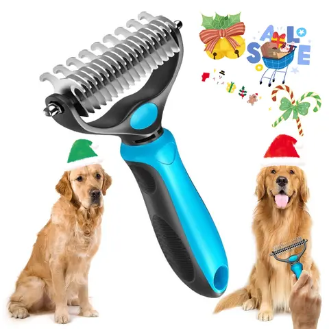 Double-Sided Pet Deshedding Brush - Hurtless Undercoat Rake Comb for Dogs, Cats, Reduces Shedding, Flying Hair