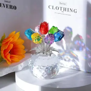 Crystal Glass Luxurious Rose Bouquet, Colorful Artificial Flowers with Gem Decorations, Perfect Anniversary Gift or Home Decoration