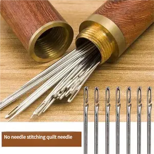 30-Count Self-Threading Needles with Wooden Needle Case | Easy-to-Thread | Multi-Purpose Household Hand Sewing Needles | Home Sewing Supplies | Ideal for DIY, Embroidery, Mending & Sewing Projects