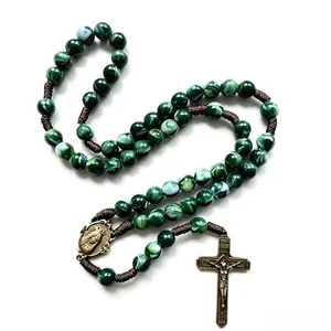 Green Catholic Rosary - Handmade Beaded Prayer Rosary, Ideal Religious Gift for Baptism & Confirmation