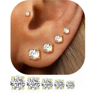 3-5 pairs of stud earrings for women, 14K gold plated hypoallergenic multi-piercing cartilage drop earrings, gift for women