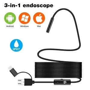 3 in 1 USB Endoscope 5M 720P HD Borescope – IP67 Waterproof Snake Camera with 8mm Lens & 6 LED Lights, OTG Inspection Scope for Android Phone, PC, MacBook, Laptop – for Car Engine, Pipeline, Wall, HVAC, Plumbing Repair