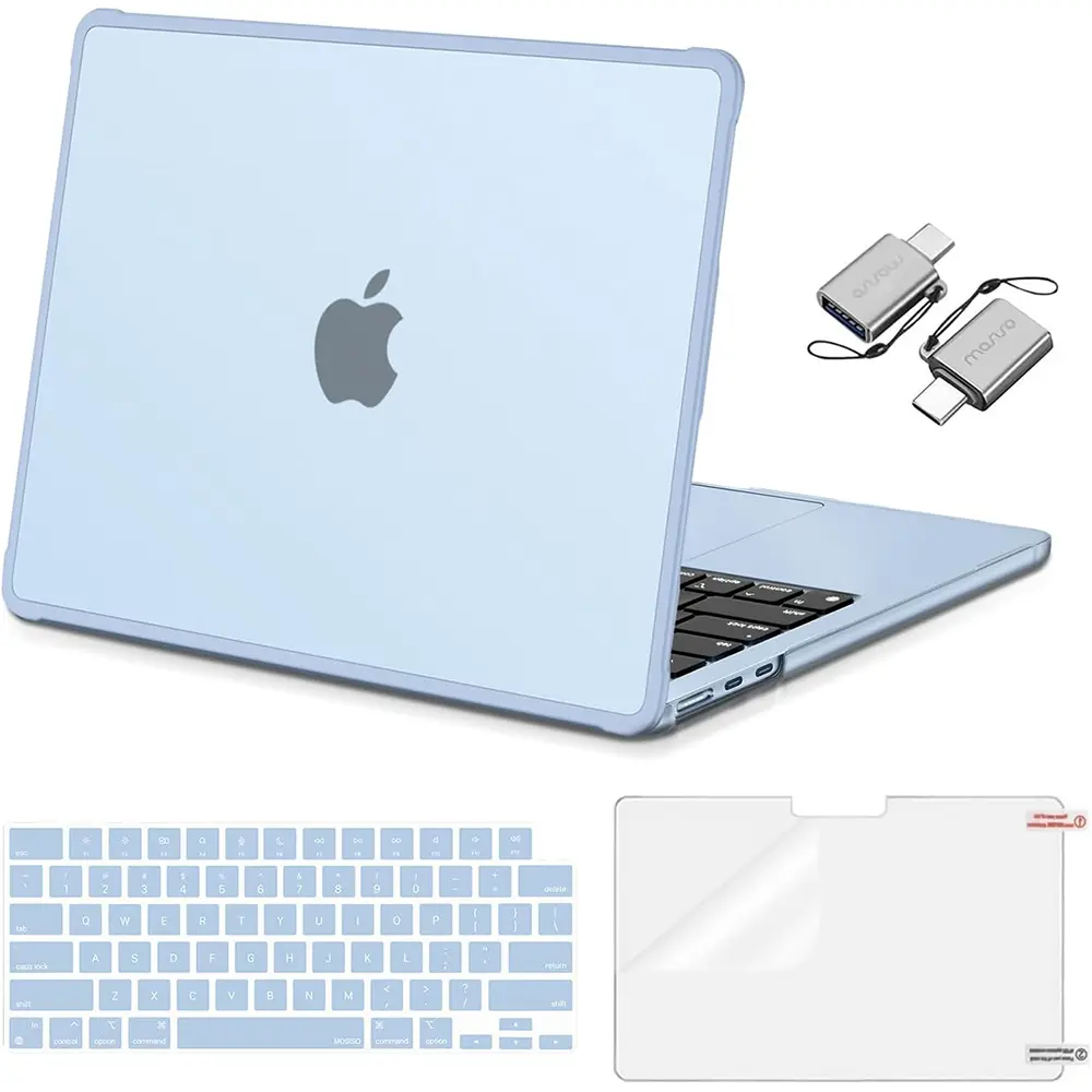 MOSISO Hard Shell Protection Kit for MacBook Air 13.6 (2022-2026 M3 M2 M4 M5), ABS+TPU Slim Lightweight Cover with Water Resistant TPU Bumper, Keyboard Skin & Screen Protector