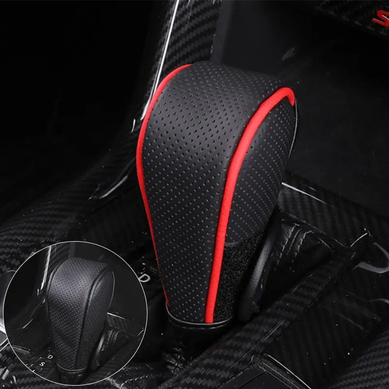 1pc Car Gear Shift Knob Cover, Shift Lever Cover, PU Leather Anti-slip Protective Case, Automotive Auto Interior Accessories Decorations, Automatic Shift Knob Cover