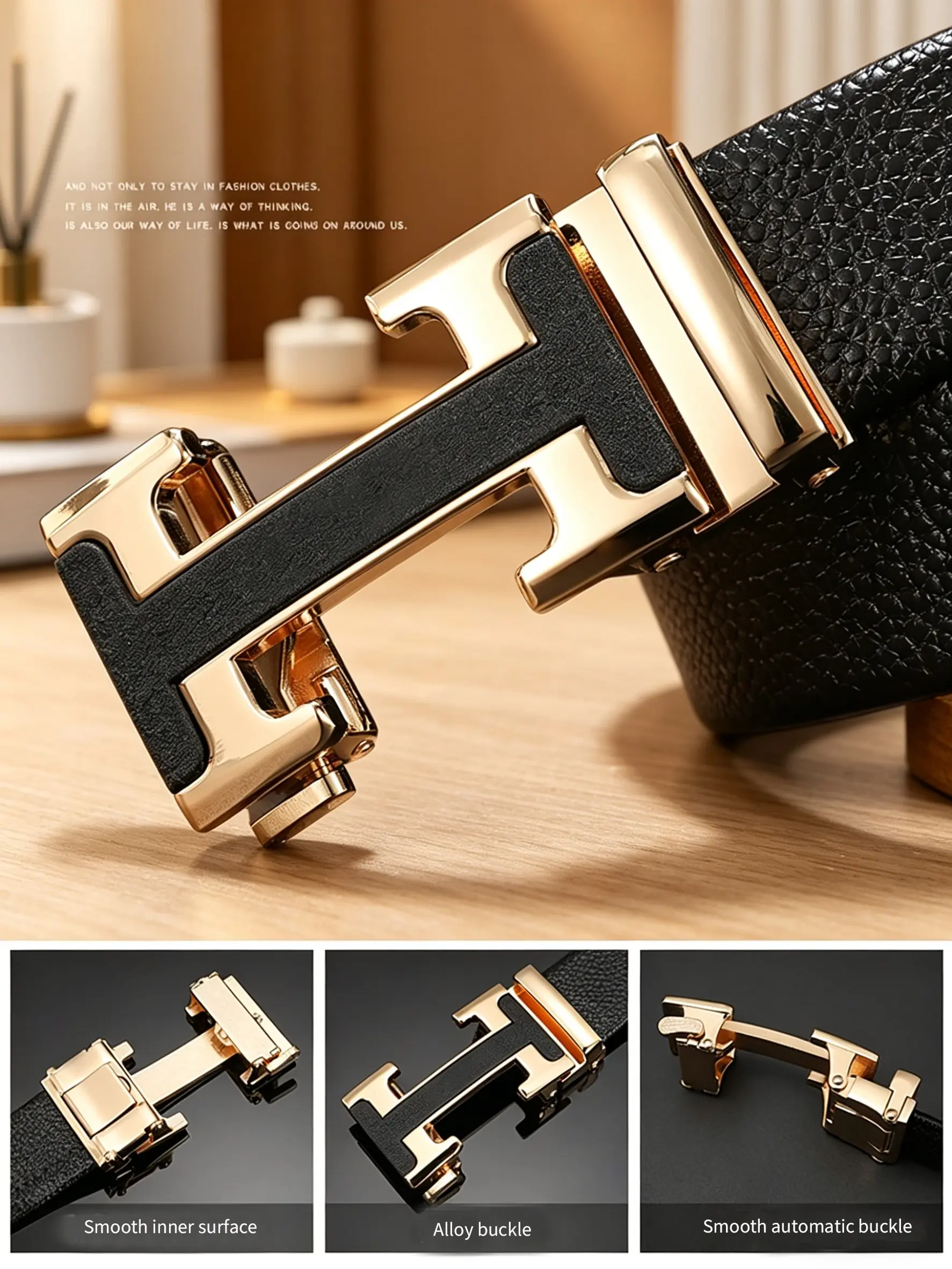 Men's Fashion Genuine Leather Belt, CC Texture Pattern, Trendy Versatile Casual Modern Waistband, Ideal for Business and Casual Wear, Perfect Birthday Gift, Leather Buckle Belt