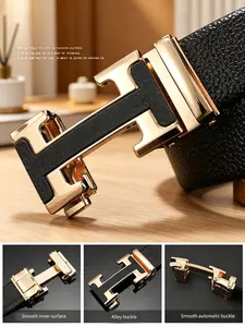 Men's Fashion Genuine Leather Belt, CC Texture Pattern, Trendy Versatile Waistband, Ideal for Business and Casual Wear, Perfect Birthday Gift, Leather Buckle Belt