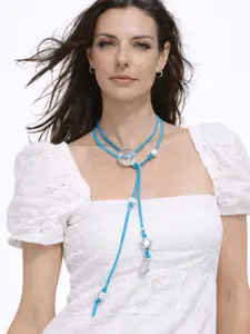 Turquoise Glow Wrap 42 inches Turquoise Suede Multi Use Necklace with Swarovski Crystals Silver Accents Handmade Unique Detailing