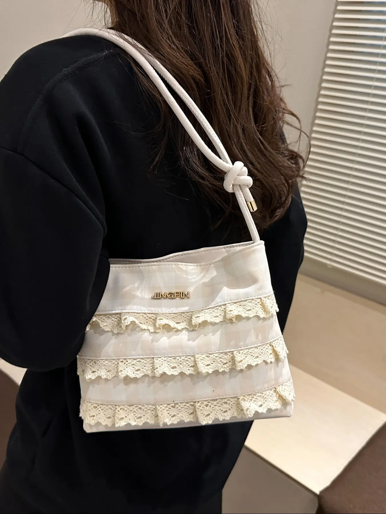 Women's Plaid Lace Ballet Style Bag, Casual Sweet Korean Fashion Stylish Crossbody Shoulder Handbag, Fashionable Versatile Purse, All Season Versatile Design