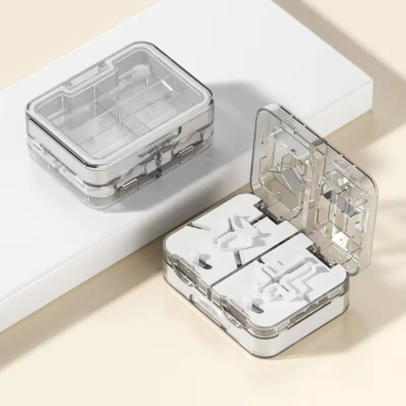 Portable Pill Splitter - Compact Healthcare Pill Storage Box, Multifunctional Precision Cutter for Small/Large Oval Tablets (1/4, 1/3, 1/2 Splits) for Travel, Home Use