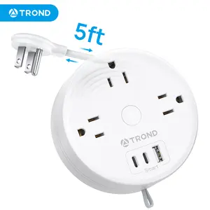 TROND Travel Power Strip - Retractable Extension Cord 5ft Ultra Thin Flat Plug, Retractable Power Strip with 3 AC Outlets 3 USB Ports (2 USB C), Cruise Ship Essentials, for Home Hotel Dorm Room