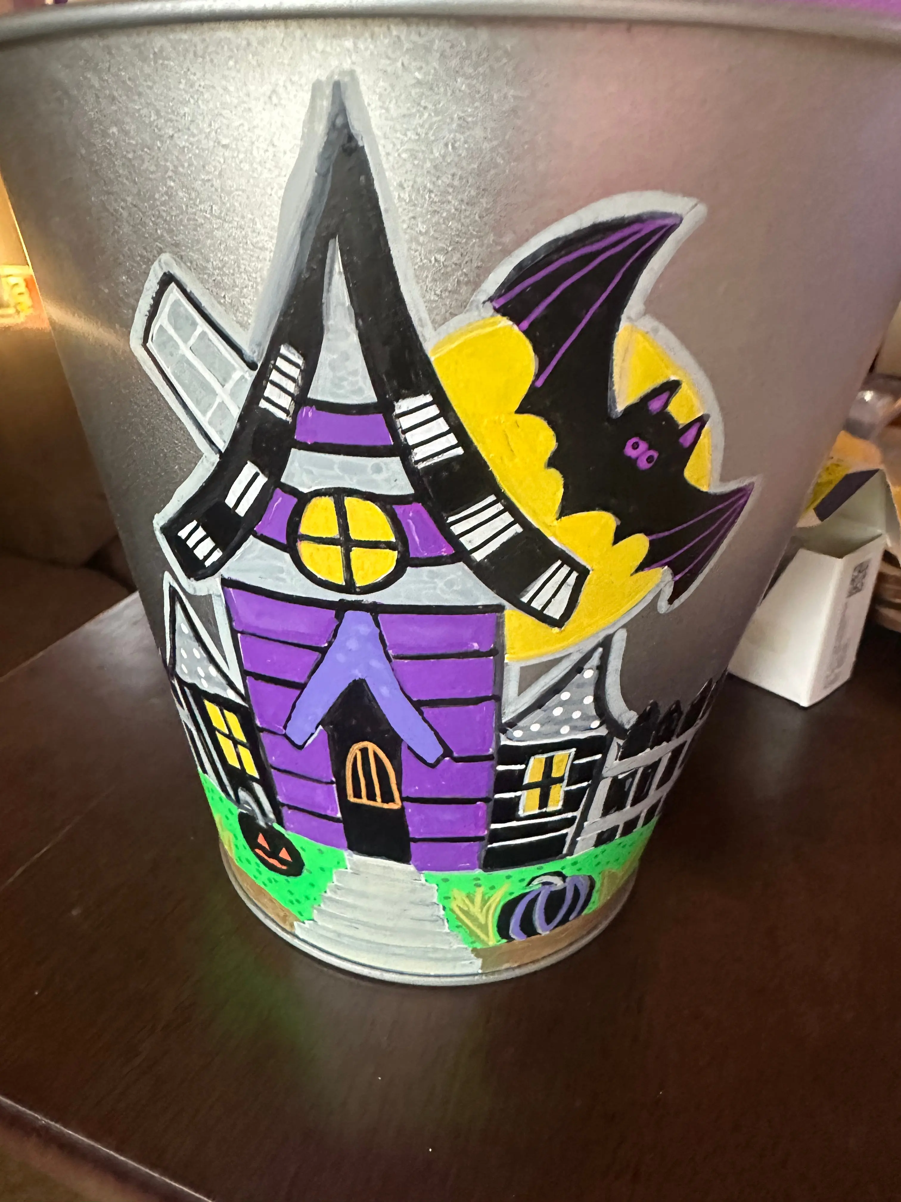 Unisex Handmade 5-Qt Durable Customizable Metal Halloween Bucket with Vinyl Accents - Children's Trick-or-Treating Supply, Holiday Gift, Spooky Home Decoration