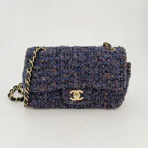 Pre-owned CHANEL tweed Shoulder Bags Rectangular Mini Flap Bag Blue Shoulder Bag