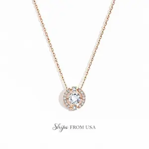 1 Carat Moissanite Halo Pendant Necklace, Round Cut Moissanite Copper Chain Jewelry, Ideal Gift for Birthday, Engagement, Wedding, Anniversary, Christmas, Thanksgiving, Valentine's Day & Mother's Day