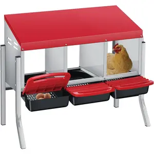 3-Hole Chicken Nesting Boxes for Farm,Corrosion-Resistant Metal Nesting Boxes with Egg Collection Tray,Wall Mount/Freestanding Poultry Laying Boxes for Chicken Coops and Hens,Red