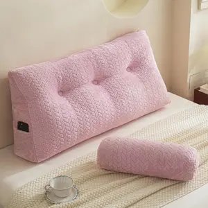 Wedge Headboard Pillow Twin Size, Triangular Wedge Backrest Pillow with 1 Pack Neck Roll Pillows, Headboard Pillow for Bed,Daybed,and Lounging, Large Bed Bolster Pillows,Pink