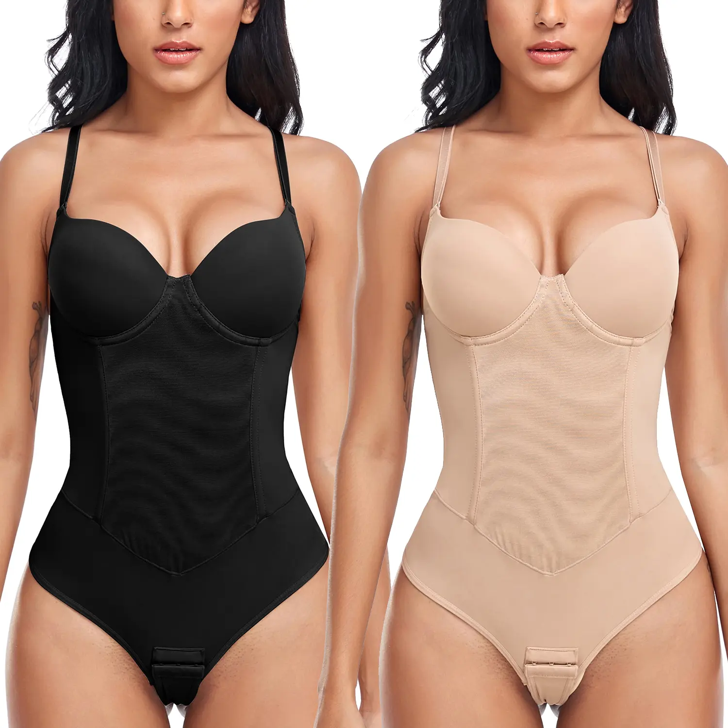 Women's Spaghetti Strap Spandex Shapewear Jumpsuit - Built-In Underwire Bra, Adjustable Straps, Smooth Fabric, Breathable for Everyday Wear, Style, Fashion, Nylon, Strapless