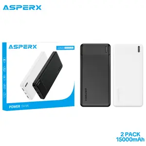 AsperX 15000mAh Power Bank Portable Charger, 3.0A Fast Charging USB Cables, Battery Pack for Smartphone, Bluetooth Earphone, Electronics Accessories