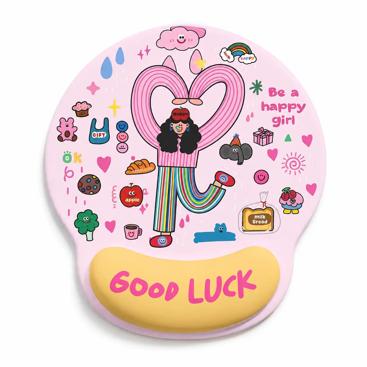 Ergonomic Kawaii Pink ABS Cartoon Mouse Pad with Wrist Rest for Women, Laptop/PC Gaming, Home Office Desk Accessory Gift