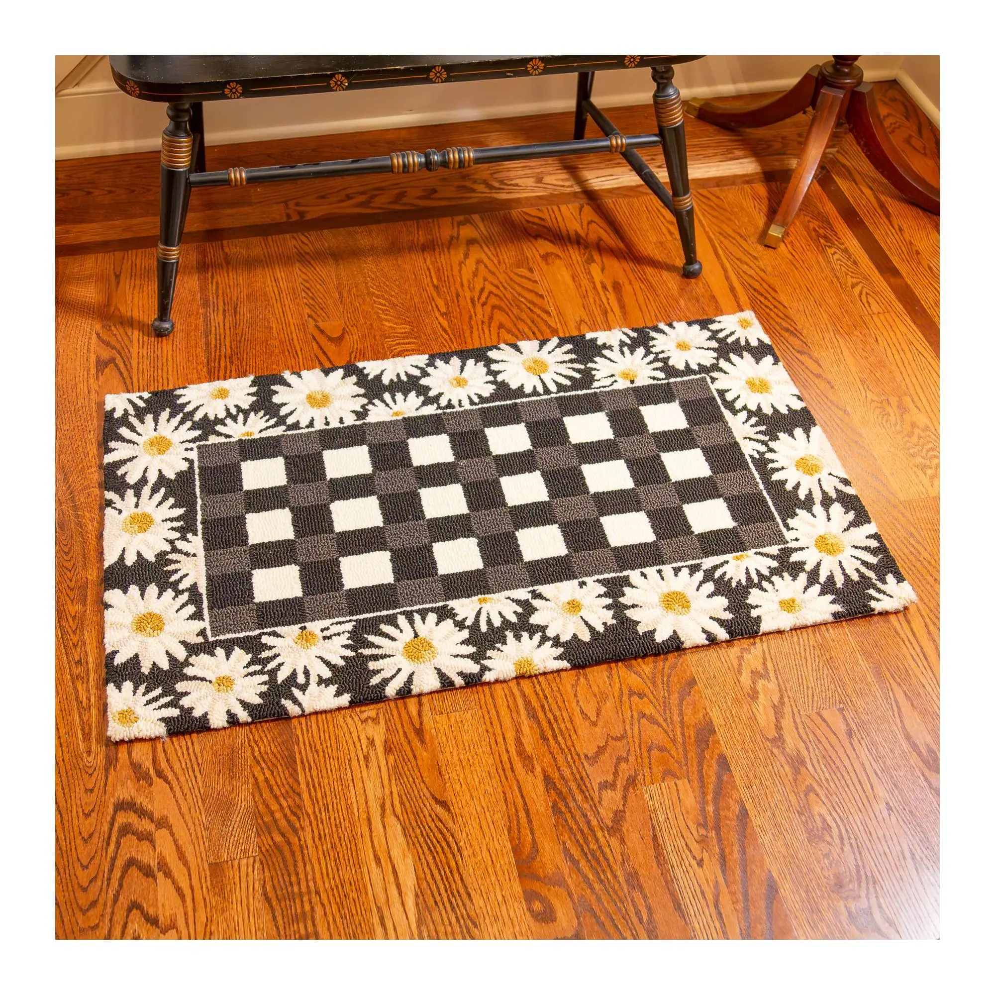 Plow and Hearth Hand Hooked Floral Check Doormat